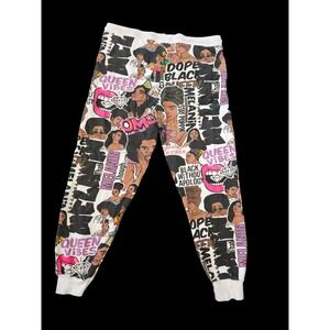 On Fire Women's XL Graphic Melanin Black Without Apology Joggers /Pants
